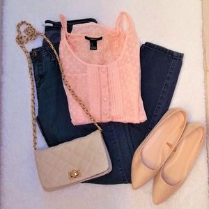 Forever 21 Peach Polka Dot Top Size Small